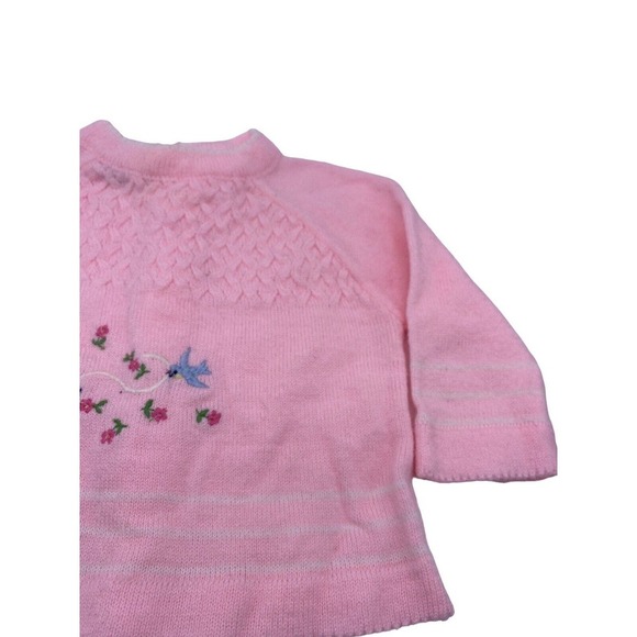 Vintage A Little Angel Sweater Baby 0-3M Pink Birds Embroidered Girls 1960s EUC - Picture 9 of 12